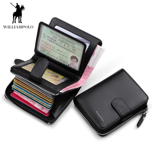 英皇保罗WilliamPOLO卡包男士真皮牛皮卡片包驾驶证套多功能卡套小零钱包银行卡夹 黑色荔枝纹