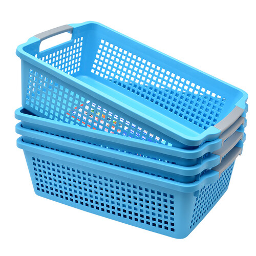 京东超市JEKO&JEKO 塑料整理收纳篮中号 4只装玩具收纳筐办公置物架文件桌面置物篮子日式百纳筐 蓝色 SWB-2087