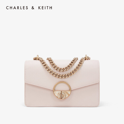 CHARLES＆KEITH单肩包CK2-20270333金属理石扣饰女士翻盖小方包 粉红色Pink S