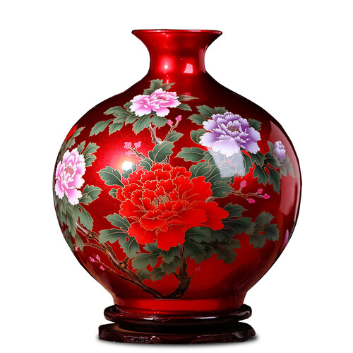 景韵雅成 景德镇陶瓷 花瓶现代简约中式装饰品客厅 玄关电视柜插花花瓶瓷器工艺品摆件 红石榴