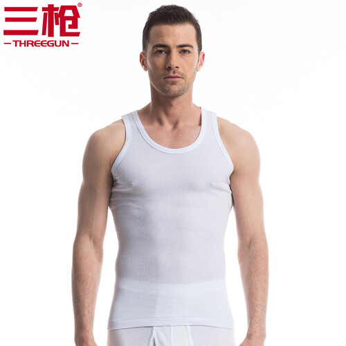 三枪 背心男 圆领灯芯棉背心弹力修身打底男士背心 白色 170/90(L)