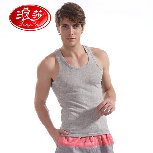 浪莎男士背心纯棉紧身工字型男修身运动打底汗衫 灰色 XL(175/100)