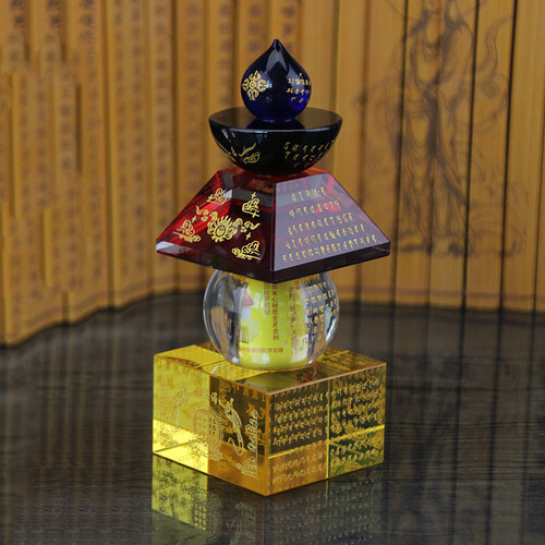 洛馨缘（LUOXINYUAN） 一切如来心秘密全身舍利宝箧印陀罗尼经咒水晶舍利塔五轮佛塔 五彩