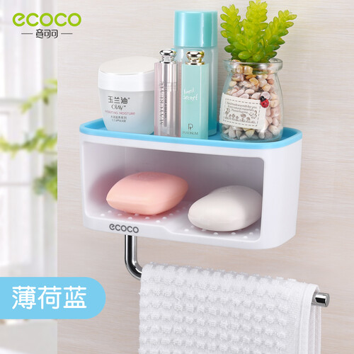 意可可（ecoco） 吸盘肥皂盒浴室置物架创意毛巾挂架壁挂收纳架香皂盒 薄荷蓝