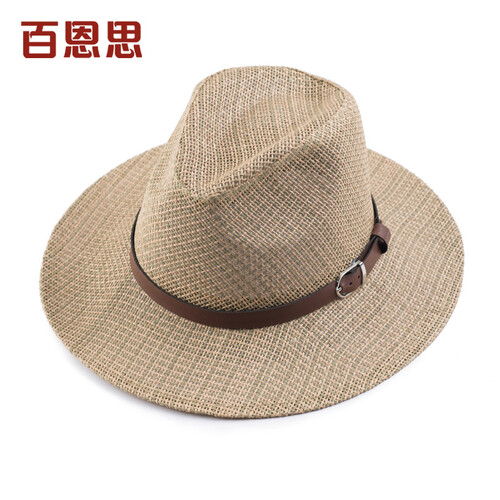 中老年男士草帽夏天老人遮阳防晒帽大檐礼帽夏季爸爸大沿太阳帽子 皮带款