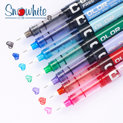 白雪（snowhite） 直液式走珠笔0.5mm全针管黑0.38彩色中性学生碳素签字水笔 0.5mm七色七支