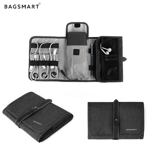 BAGSMART 数码数据线配件包 男士U盘袋子保护套 旅行出差电子产品手机电源充电宝收纳包 001深灰