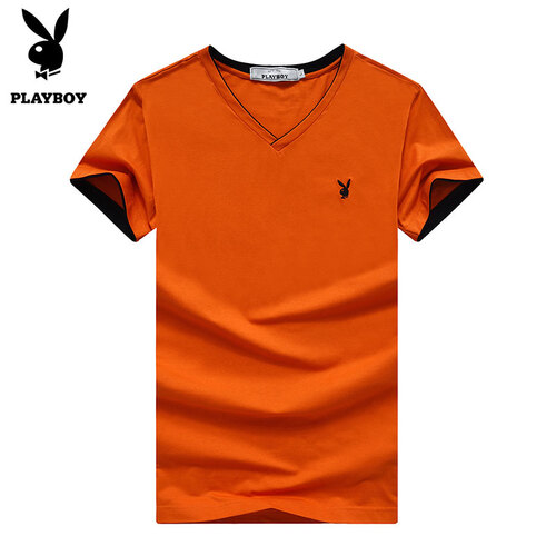 花花公子（PLAYBOY）短袖T恤男翻领纯色棉质男士休闲POLO衫 1916桔色 2XL