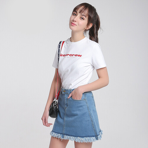 纯棉t恤intercrew2019夏季新款时尚休闲情侣款字母印字圆领短袖t恤女 ITS2TR31W 白色 85/S