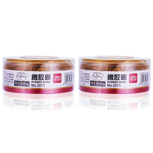 得力(deli)2筒装高韧性高强度橡皮筋橡胶圈 100g/筒 反复拉伸不易断 办公用品 3215