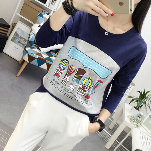 米娅琳 纯棉产后哺乳衣上衣外出服时尚春夏季宽松长袖T恤哺乳期喂奶衣中长款夏装潮妈新款 蓝色 L（适合120-135斤）