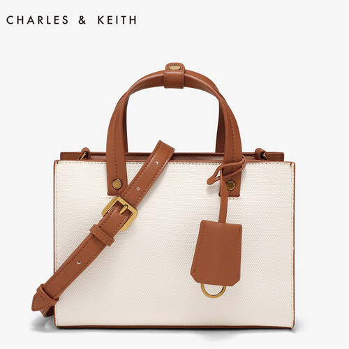 CHARLES&KEITH女包CK2-30270052通勤风简约时尚单肩包手提包斜挎包 奶白色
