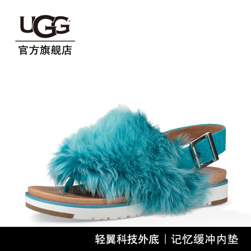 UGG 夏季女士毛毛凉拖鞋大毛王潮流鞋 1092261 ELB | 珐琅蓝 37