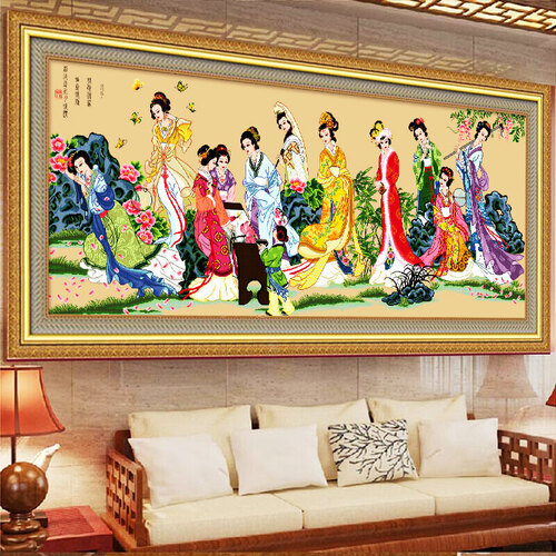 春天十字绣 十二金钗 梦红楼 琴棋书画 客厅大幅棉线2019线绣新款 中国风十字绣 生态棉3股线绣6249尺寸241*97cm