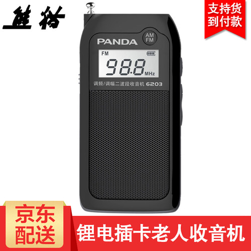 熊猫（PANDA） 6203充电式广播收音机老年人小型袖珍便携式迷你插卡半导体 黑色