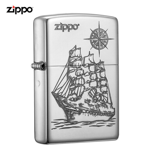 之宝(Zippo)打火机 一帆风顺 煤油防风火机官方旗舰店原装正版 银色款 ZBT-3-182b