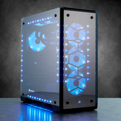 美商海盗船 (USCORSAIR) 570X RGB 镜面黑 中塔机箱 (附送RGB风扇 四面侧透 炫彩灯光 支持水冷)