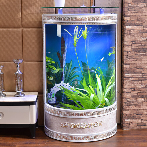 家美奇欧式鱼缸半圆形节能鱼缸客厅招财生态水族箱金鱼缸背过滤鱼缸自动加温节能静音全自动增氧 长80cm宽50cm高138cm 欧式半圆