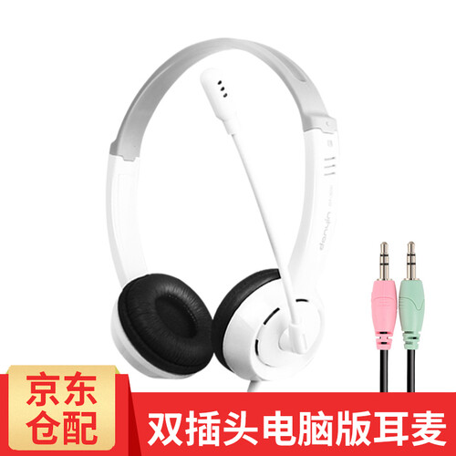 电音 DT-326学英语专用耳机学生头戴式四六级听力学习口语考试人机对话K歌唱歌手机电脑笔记本通用 白色 DT326 双插头电脑版