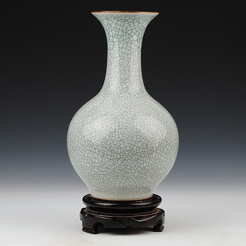 景德镇陶瓷器 仿古花瓶 官窑裂纹釉家居装饰工艺品 客厅古典摆件 赏瓶带底座