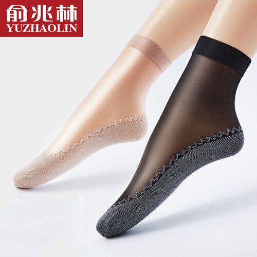 京东超市俞兆林短丝袜子女夏季脚底加棉防滑吸汗薄款 黑色 均码