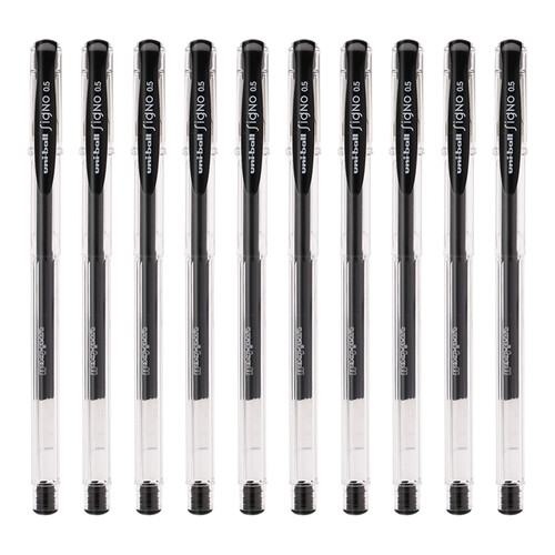 日本三菱（Uni）UM-100学生用中性笔签字笔黑色(替芯UMR-5)0.5mm10支装原装进口