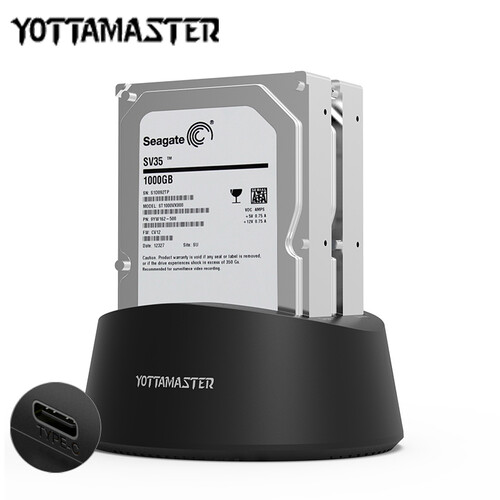YottaMaster 2.5/3.5英寸Type-C双盘位硬盘底座脱机拷贝SATA串口硬盘盒支持固态SSD机械硬盘 黑K200C3-C
