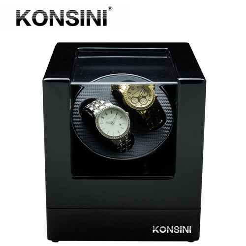 KONSINI柯士尼上链器摇表器转表器自动上链表盒机械表表盒摇表晃表器自动表上链表盒礼品 2+0黑色高光油漆+碳素皮(特价)