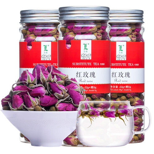 3罐装恋绿无硫玫瑰花茶平阴红玫瑰罐装花蕾花草茶干花女人茶金边玫瑰花茶 60g红玫瑰 3听