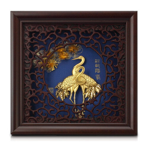 永隆金号 松龄鹤寿立体金箔画摆件送老人生日礼物创意长辈祝寿生日贺寿礼物