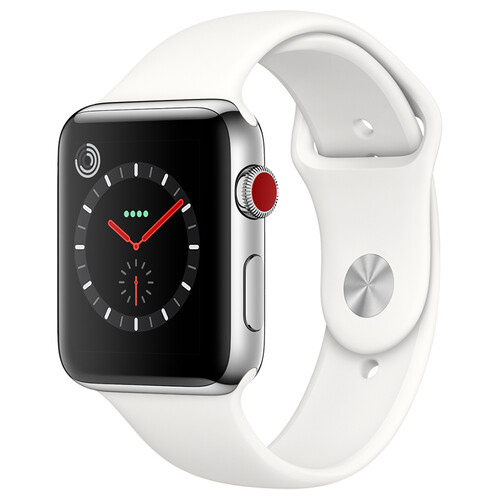 Apple Watch Series 3智能手表（GPS+蜂窝款 42毫米 不锈钢表壳 浅白色运动型表带 MQQY2CH/A）