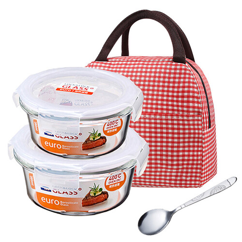 乐扣乐扣饭盒微波炉专用 加热带饭盒便当盒 水果保鲜盒 冰箱保鲜盒食品收纳盒 圆380ml+圆650ml