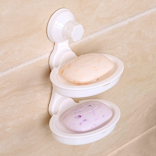 双庆家居 吸盘肥皂盒免打孔浴室双层香皂盒沥水创意香皂架壁挂卫生间皂托 SQ-1126