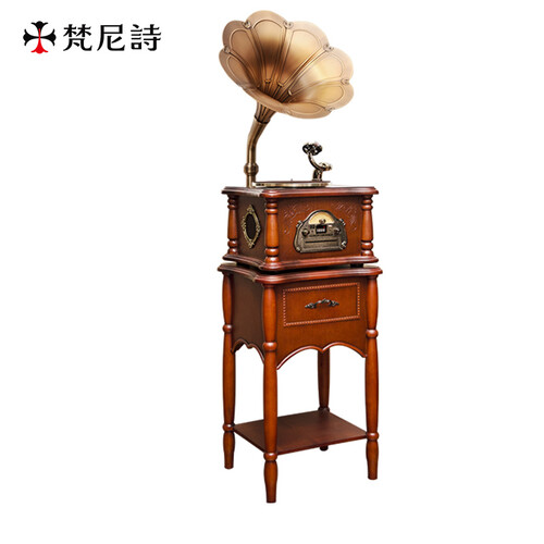 梵尼诗（Fennessy） 欧式实木复古留声机仿古黑胶唱片机25X蓝牙音响 英国棕+铜喇叭+涡轮唱臂+金属唱盘