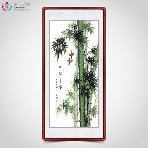 竹报平安竹子挂画客厅玄关装饰画纯手绘真迹竖版条幅字画水墨玄关走廊国画花卉画已装裱 竹报平安 实木带框63*123厘米