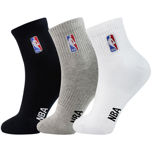 京东超市NBA袜子男士休闲运动篮球棉袜男袜 精梳棉绣花训练袜3双装 吸湿透气橡筋防滑 混色 均码
