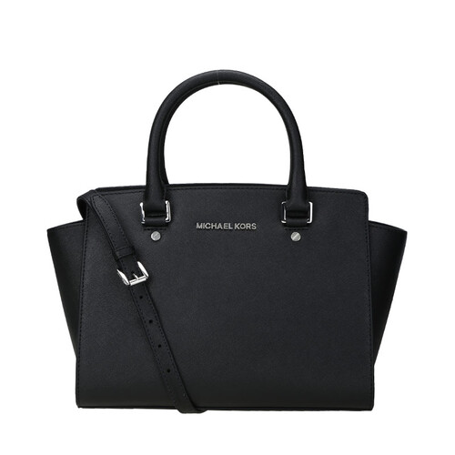 MICHAEL KORS 迈克·科尔斯 MK女包 SELMA系列黑色十字纹牛皮中号斜挎笑脸包 30T3SLMS2L BLACK