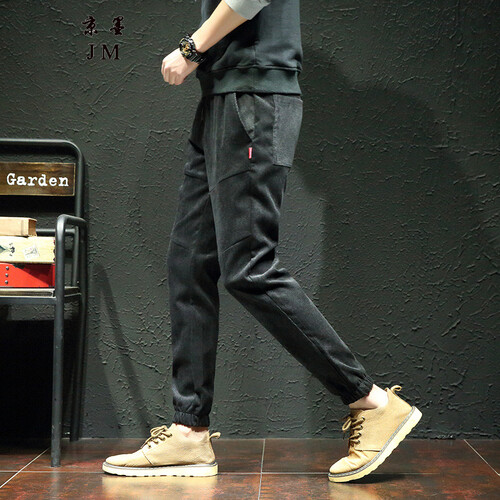 休闲裤男2018夏季新品男装韩版青年修身裤子男弹力潮流小脚裤薄款九分裤哈伦裤男生夏天束脚运动裤 黑色 M