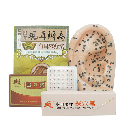 丰帆 耳朵模型超清晰刻字反射区耳部按摩模型 中医针灸穴位点穴耳部模型 教学器材家用耳穴贴探测笔 17cm按摩耳模型+耳穴贴+探穴笔+观耳辨病图解