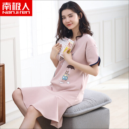京东超市南极人 睡裙女纯棉短袖韩版宽松清新学生中长裙甜美可爱孕妇睡衣女 睡裙-撑伞熊 L