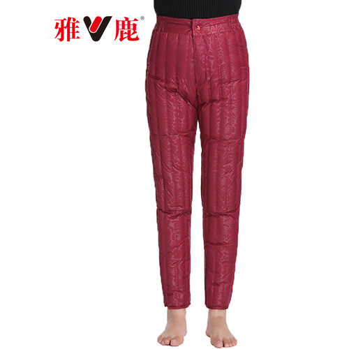 雅鹿羽绒裤女内胆 中老年女装加厚大码高腰棉裤妈妈装内外穿裤子 红色玫瑰花（膝部无盖） XXL