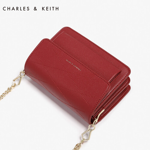 CHARLES&KEITH小方包CK2-80780285 欧美风风琴时尚翻盖单肩包斜挎包女包 红色 S