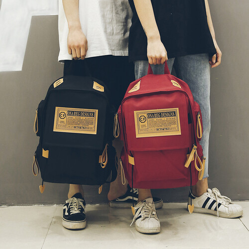 书包男韩版原宿ulzzang 高中学生双肩包校园大容量旅行包潮背包 黑色