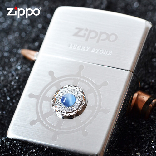 zippo煤油打火机正品 老式防风拉丝打火机 幸运石 芝宝正品 蓝色 ZBT-1-26A
