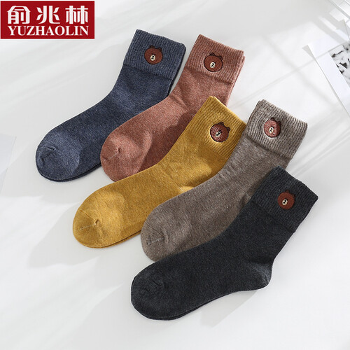 俞兆林秋冬袜子女纯棉中筒袜可爱韩版学院风日系复古袜 混合颜色5双 均码