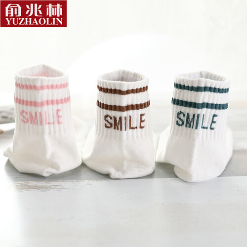 俞兆林袜子女新品smile字母笑脸袜子女小清新学院风全棉中筒女袜 混合颜色5双 均码