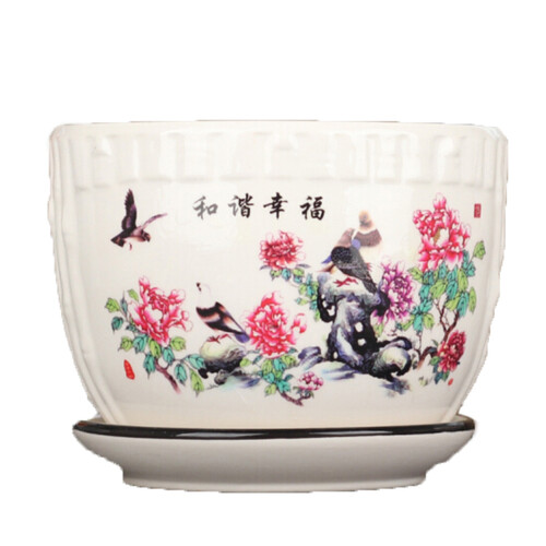 家中有果 特大号陶瓷花盆 白瓷花盆花瓶花盘带托盘 景德镇品种大小全 盆栽 和谐幸福 大