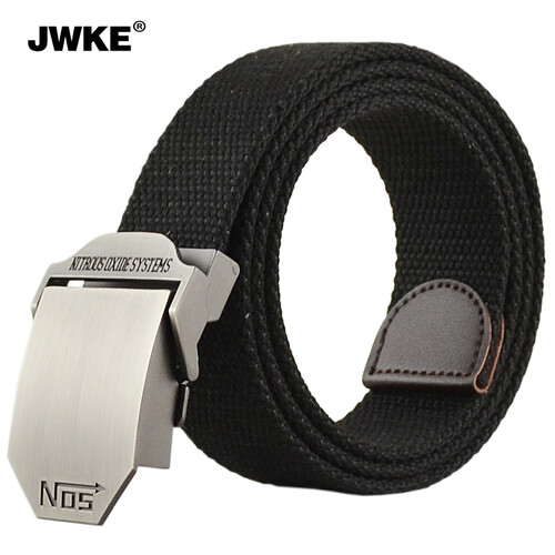 JWKE 男士帆布腰带 男款休闲时尚百搭潮流户外帆布皮带个性NOS帆布裤带 加厚加长胖子裤腰带 黑色 140cm