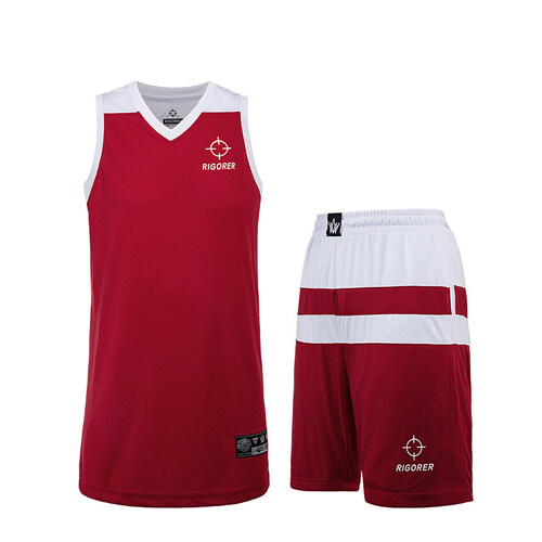 准者篮球服套装 男女队服球衣定制 夏季运动套装撞色条纹 红色/纯正白 2XL(190-195cm)