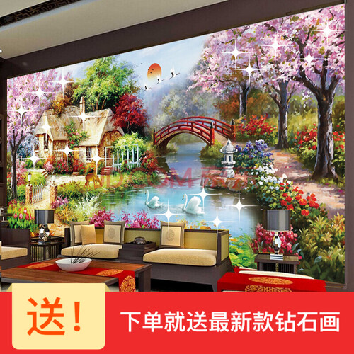 画中画 5d点贴钻石画十字绣新款梦幻花园家园小屋田园卧室砖石画满钻简约客厅风景山水钻石绣 【满钻，多送30%的钻】100*40cm